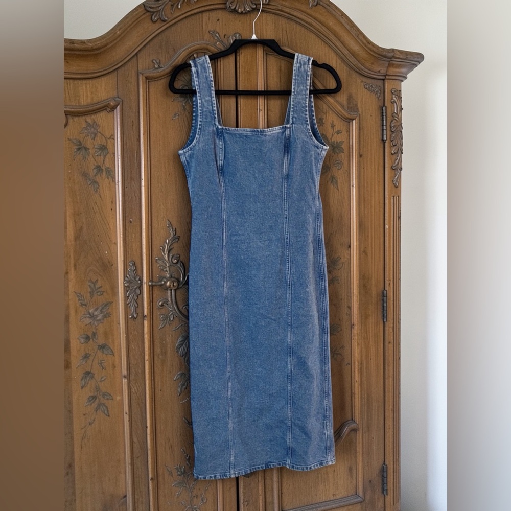 Abercrombie & Fitch Blue Denim Column Midi Dress
